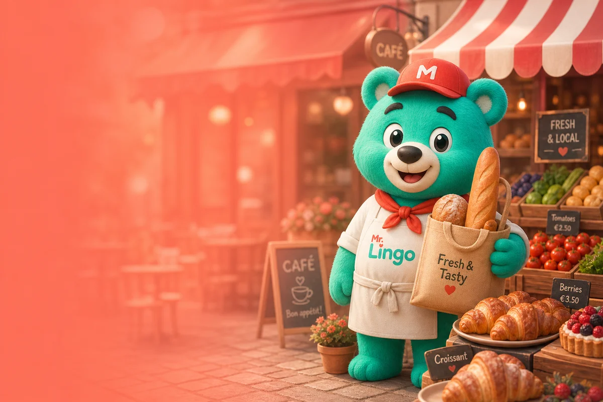 Обложка темы «Еда и покупки» в приложении Mr. Lingo