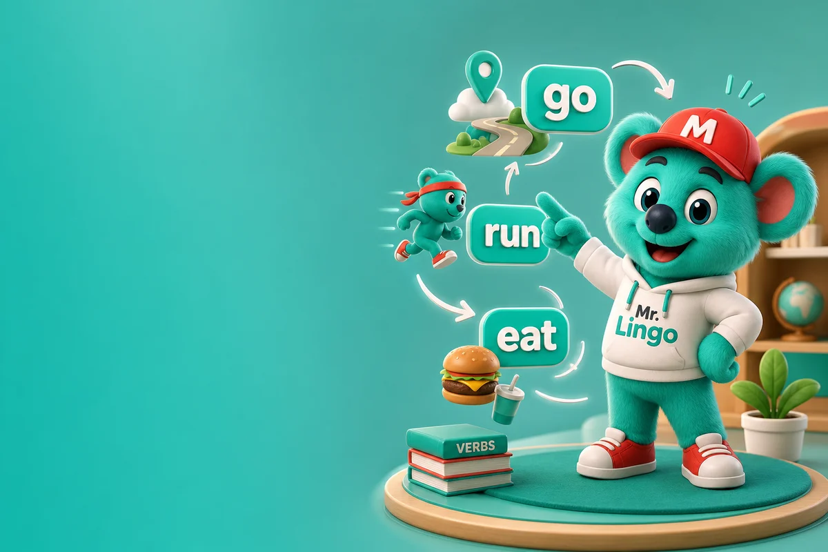 Обложка темы «Главные глаголы» в приложении Mr. Lingo