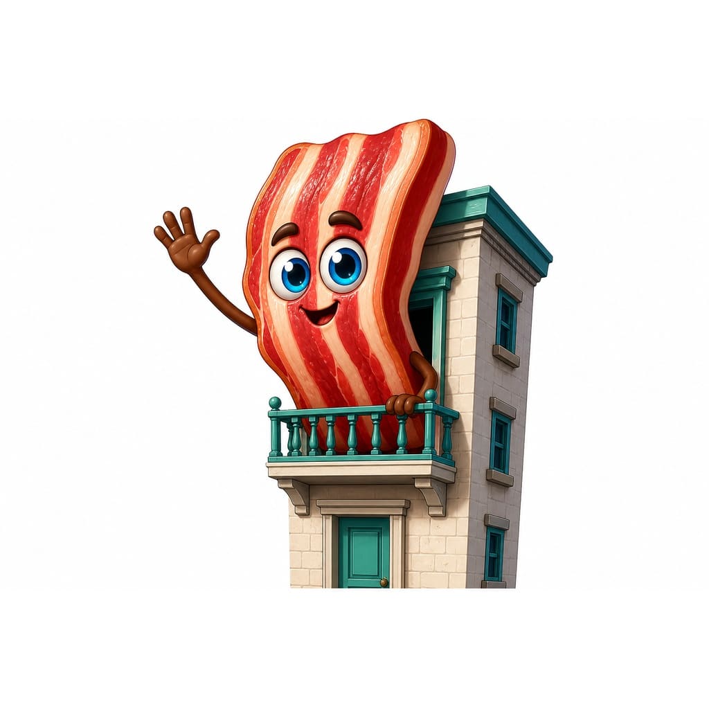 Мнемоническая картинка к слову BACON — Бекон