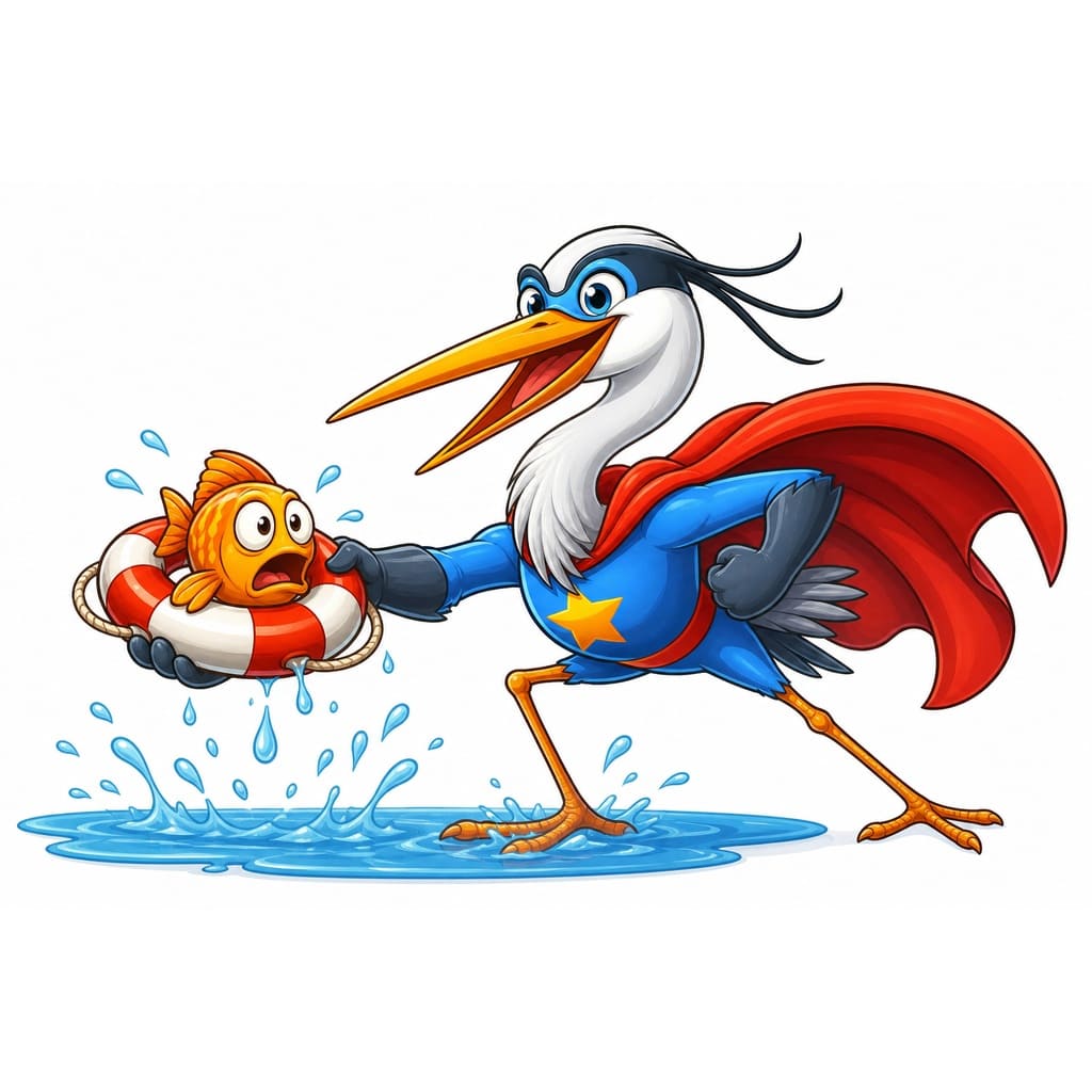 Мнемоническая картинка к слову HERON — Цапля